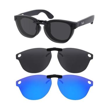 Imagem de HILEEN Clip-on polarizado para óculos de sol Ray-Ban Meta Headliner RW4009 e Gen 2 RW4013 50 mm - preto + azul gelo