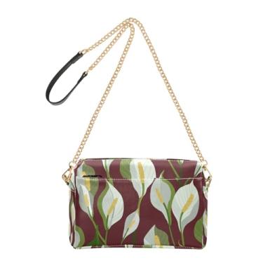 Imagem de Joitme Bolsa tiracolo feminina arte lírio graça flor bolsa para celular linda alça de corrente bolsa de ombro de couro PU