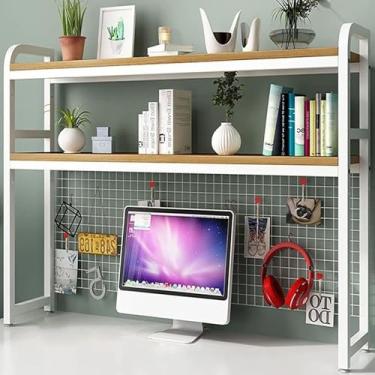 Imagem de Estante de mesa para mesa de computador - rack organizador de mesa ajustável de 2 camadas, rack de exibição de armazenamento de mesa de grade, estante de mesa de ferro forjado, para escritório/cozinha