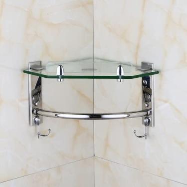 Imagem de Prateleira de chuveiro, prateleira de vaso sanitário de aço inoxidável, prateleira de parede de vidro, suporte triangular, suporte de canto de banheiro, prateleira de banheiro