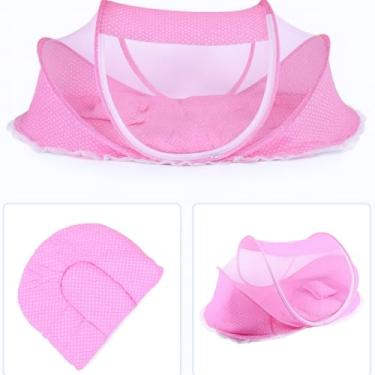 Imagem de Berço Portátil Dobrável para Bebê com Mosquiteiro Colchonete Travesseiro Proteção Contra Insetos Ideal Para Viagem, Praia e Camping e Uso em Casa. - WDG COMÉRCIO. (Rosa)
