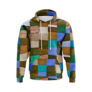 Imagem de Moletom Masculino Oversized Com Estampa Xadrez Y2K, Costura Simulada E