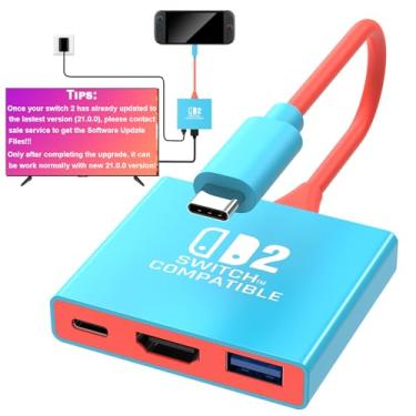 Imagem de Switch 2 Dock, 3 em 1 para Nintendo Switch 2 Dock Suporte 4K/60HZ TV Switch 2 Adaptador compatível com Nintendo 2, estação de ancoragem portátil de viagem com HDMI 2.0/PD 60W/porta USB 3.0 (SW-A)