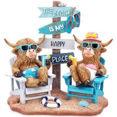 Imagem de Wonderjune Decoração de Natal de praia cadeira costal resina com estatueta de animais ornamentos para Natal, casa de praia, mesa, mesa, manto, decoração ou presente de inauguração de casa 18 x 18 cm