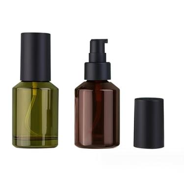 Imagem de 2 frascos vazios de vidro multicoloridos, 60 ml/60 ml, frascos para viagem, maquiagem, dispensador de emulsão, frascos de armazenamento, frascos para cremes, géis de base, óleo essencial (âmbar +