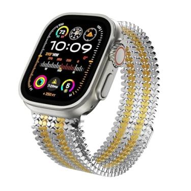 Imagem de GANYUU Pulseira para Apple Watch Ultra 2 1 de 49 mm, 46 mm, 45 mm, 44 mm, 40 mm, 41 mm e 42 mm, para IWatch séries 10, 9, 8, 7, 6, 5, 4 e Se (ouro prateado, S10-42 mm)