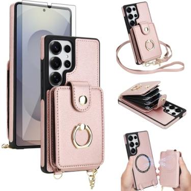 Imagem de Capa de telefone para Samsung Galaxy S25 Ultra 5G capa carteira magnética destacável e protetor de tela anel suporte compatível com bloqueio de RFID MagSafe S25Ultra 25S S 25 25Ultra para mulheres