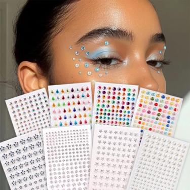 Imagem de 8 peças redondo colorido diamante pérola gota d'água minimalista decoração de rosto sólido Dia dos Namorados, presentes de carnaval baile de máscaras para cabelo olhos rosto tatuagem temporária com