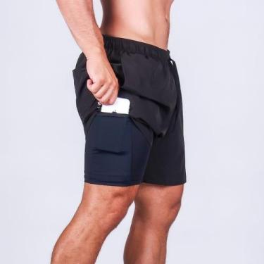 Imagem de Bermuda Masculina 2 em 1 Surty Athletic Code, Preto, G