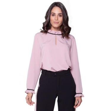 Imagem de Blusa VerSil Rosa Pó com Babados e Detalhe em Preto TM P