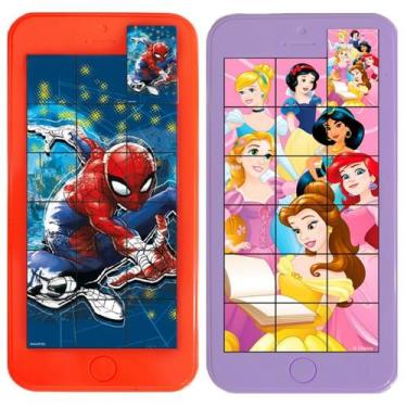 Imagem de Kit 2 Quebra Cabeça De Mão Princesas Disney Homem Aranha