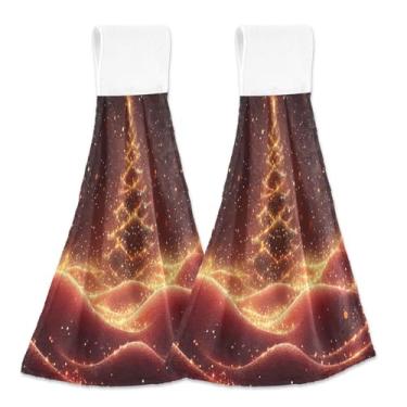 Imagem de Blueangle 2 peças de toalhas de amarrar penduradas em árvore de Natal com estrelas brilhantes toalha de mão toalha de mão absorvente de veludo coral macio pano para cozinha e banheiro (703)