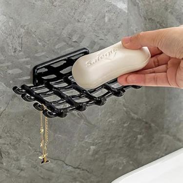 Imagem de Saboneteira de chuveiro montada na parede com drenagem - suporte quadrado preto branco sem perfuração para banheiro (preto)