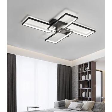 Imagem de Luminária de teto LED moderna, 4 luminárias quadradas com dimmer e controle remoto, lustre para sala de estar, 3000K-6000K, ajustável em acrílico, para sala de jantar, quarto e escritório (p