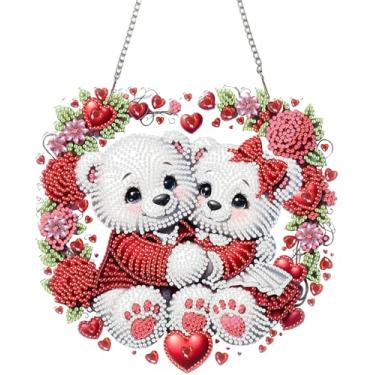 Imagem de BAWKENTON Kit de arte de diamantes pendurados de dia dos namorados para adultos, kit de pintura de diamantes de guirlanda faça você mesmo, kit de pintura de diamantes acrílicos de 22 x 21 cm