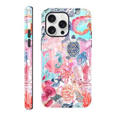 Imagem de FBHGLOA Capa para iPhone 16 Pro Max 6,9 polegadas estética verão praia oceano tema colagem capa de telefone capa de telefone moderna concha de tartaruga para mulher menina proteção dupla TPU macio PC