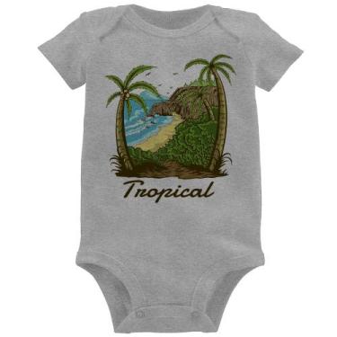 Imagem de Body Bebê Tropical Beach - Foca na Moda, Cinza, P