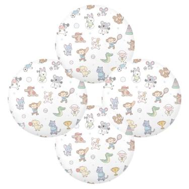 Imagem de Wassud Jogo americano conjunto de 4 tapetes redondos de animais esportivos pastel para cozinha e jantar tapetes laváveis resistentes ao calor para decoração de mesa 39 cm