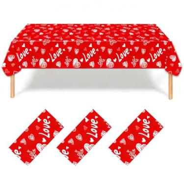 Imagem de NovaHance Toalha de mesa para dia dos namorados, vermelho, rosa, tecido coração, toalha de mesa lavável, para casamento, aniversário, férias, piquenique, 137 x 274 cm