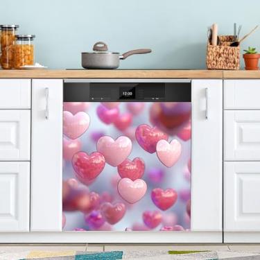 Imagem de ATTX Capa magnética para lava-louças dia dos namorados corações | Adesivo decorativo de eletrodomésticos de 58 x 66 cm para armários domésticos e eletrodomésticos #19