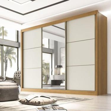 Imagem de Guarda Roupa com Espelho Casal 3 Portas 6 Gavetas 100% MDF Miami Cinamomo/Off White - Marrom