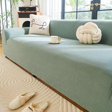 Imagem de Capa de sofá 1, 2, 3, 4 e 5 lugares, protetor móveis veludo grosso luxo, capa cor sólida, elástica para cadeira reclinável(Green,5-seat 305-350cm)