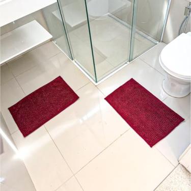 Imagem de Tapete de Banheiro Antiderrapante – Microfibra Macarrão Bolinha, Secagem Rápida e (1 Unidade,Vinho)