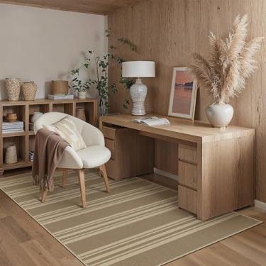 Imagem de PureCozy Tapete listrado de juta fácil 7,5 x 12,5 cm, cáqui, lavável, antiderrapante, tapete para porta de escritório, casa de fazenda, neutro, não derrama, pequeno, para banheiro, cozinha, quarto