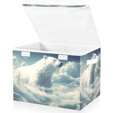 Imagem de Blueangle Caixotes de armazenamento de pintura de ursos polares com tampas, 42 x 32 x 30 cm, grande cesta organizadora dobrável para decoração de escritório e armário (171)