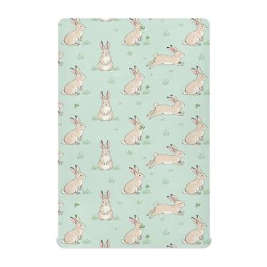 Imagem de SEHANY Lençol de berço de coelho fofo para meninos e meninas, macio, respirável, elástico, lençol com elástico padrão para bebês de 27 x 99 cm