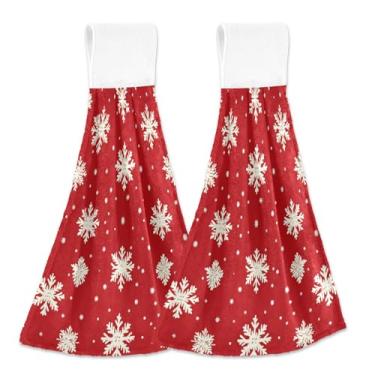 Imagem de Blueangle 2 peças toalhas de gravata penduradas flocos de neve brancos toalha de mão toalha de mão absorvente de veludo coral macio pano para cozinha banheiro (739)