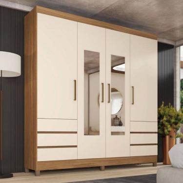 Imagem de Guarda-Roupa Casal Roma 4 Portas 6 Gavetas Amêndola/Off White - Demobile
