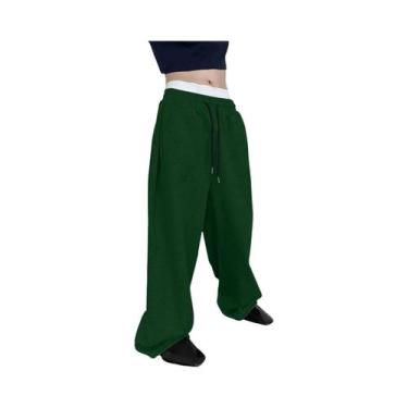 Imagem de Calças De Moletom Masculinas De Perna Larga Com Cordão, Soltas, Casuai