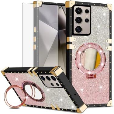 Imagem de Asuwish Capa de celular para Samsung Galaxy S24 Ultra 5G capa magnética com protetor de tela de vidro temperado e glitter espelhado brilhante à prova de choque anel rígido suporte rígido S24Ultra 24S