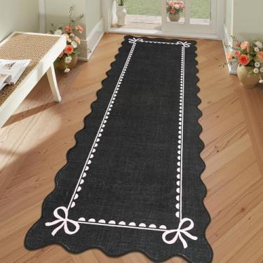 Imagem de GarveeHome Tapete de laço recortado para sala de estar, tapete preto sólido para dormitório, tapete de corredor lavável, 5 x 15 cm, macio, antiderrapante, para decoração de quarto de bebê, corredor