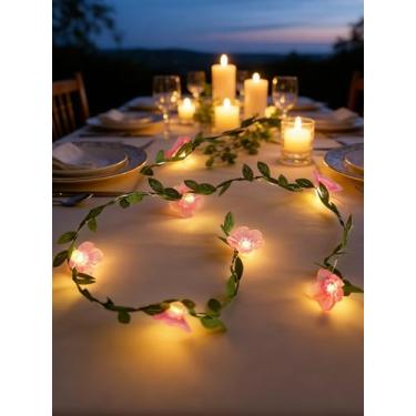 Imagem de Cordão de luz de fada rosa de flor de cerejeira artificial de 30 LEDs, adequado para pendurar decorações de parede em quartos de meninas, casamentos e festas de aniversário (pilhas não incluídas)