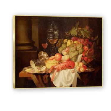 Imagem de NHLDZYH Moldura dourada. Arte de parede vintage - natureza morta com frutas - quadro de tela de estilo clássico - pintura de natureza morta com moldura decorativa. A24. 60 x 72 cm.