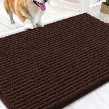 Imagem de OLANLY Tapete de porta de cachorro para patas enlameadas 76 x 50 cm, capacho de lama de chenille ultra absorvente, antiderrapante, lavável e com armadilha de sujeira para entrada interna, tapetes