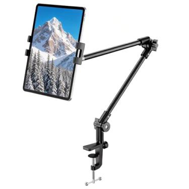 Imagem de Suporte para tablet com suporte de tripé para celular e iPad de 360°, 27 polegadas de braço longo, suporte para webcam, suporte para mesa, adequado para dispositivos de 4,7 a 13 polegadas