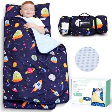 Imagem de ACRABROS Tapete infantil para cochilo com almofada e cobertor-133 x 53 x 3,8 cm, extragrande, tapetes enrolados para cochilo para meninos e meninas, saco de dormir infantil para creche, pré-escola, viagens, acampamento, espaço