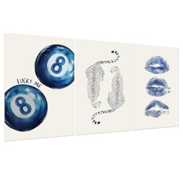 Imagem de QIYFFBN Quadro preto moderno Preppy Wall Art Blue 8 Ball Canvas Wall Decor Y2K Leopard Prints Pictures for Teen Girly Room Dorm Funky Cheetah Girls Bedroom Aesthetic Artwork (40,6 x 61 cm x 3 peças