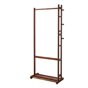 Imagem de SLGGPJBU Cabideiro independente para piso que economiza espaço, suporte de madeira com 6 ganchos, design de trilhos de madeira maciça para cabide de entrada de canto de casa