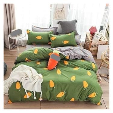 Imagem de Conjunto de edredom Queen, 4 peças, capa de edredom com estampa nórdica, roupa de cama simples, cama de casal, tamanho Queen, conjunto de lençóis macios e completos (verde, 1,5 m)