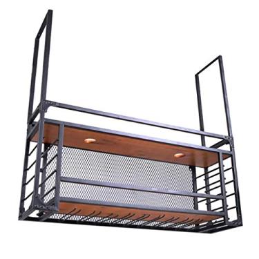 Imagem de Suporte para copos de vinho para pendurar em casa, suporte de ferro com suporte de parede de madeira para garrafa de vinho, suporte de exibição de 60 cm (100 cm)