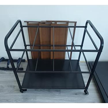 Imagem de SGeneE Carrinho organizador de armazenamento de tapete de ioga móvel resistente com rodas, suporte de exibição de rolo de espuma de metal grande preto independente, academia/estúdio de ioga/aula de