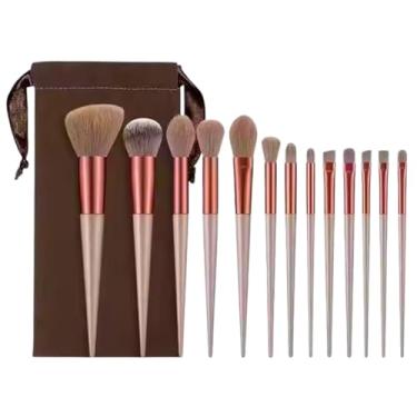 Imagem de Kit Pincel Maquiagem 13 Peças Profissional Cerdas Sintéticas Ultra Macias Cabo Ergonômico Acompanha Bolsa - Completo Pincéis para Todos os Tipos de Make Up (Marrom)