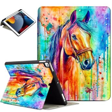 Imagem de Lokigo Capa para iPad 9ª/8ª/7ª geração, 10,2 polegadas (versão 2021/2020/2019), iPad Air 10,5 polegadas (3ª geração) 2019/Pro 10,5 polegadas 2017 com capa rígida translúcida traseira - cavalo