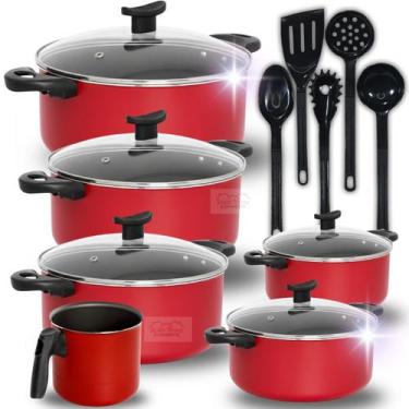 Imagem de Jogo de Caçarolas Caneco 11 Peças Antiaderente Teflon Panelas Grande -