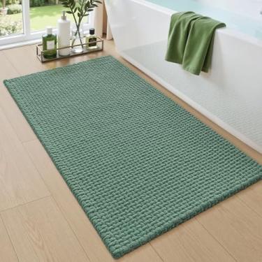 Imagem de DEXI Tapetes de banheiro 50 x 81 cm, tapete de banho lavável antiderrapante, tapete de chenille absorvente com suporte de borracha, tapete grosso ultra macio para banheira e chuveiro, verde