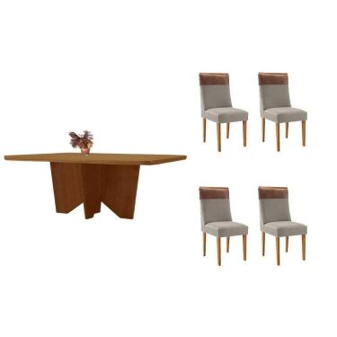 Imagem de Conjunto: Mesa de Cozinha Nevada Tampo Curvo 180cm+6 Cadeiras Tilia Madeira Naturale - Capuccino/Suede Capuccino - Rufato